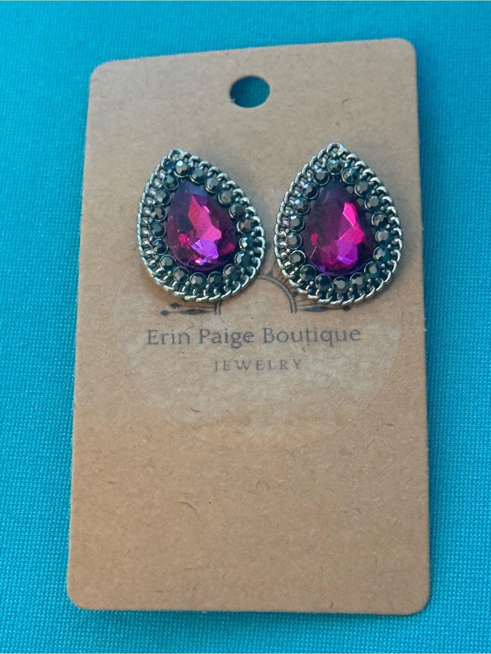 Pink Teardrop Crystal Stud Earrings